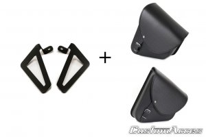 Leather saddlebag CUSTOMACCES BARCELONA črna pair, with universal support