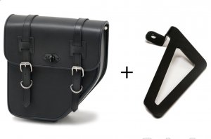 Leather saddlebag CUSTOMACCES IBIZA črna right, with side metal base + universal support