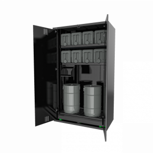 Closet for oil storage equipped with key lock, 3 sliding and height adjustable shelves, oil collecti LV8 črna